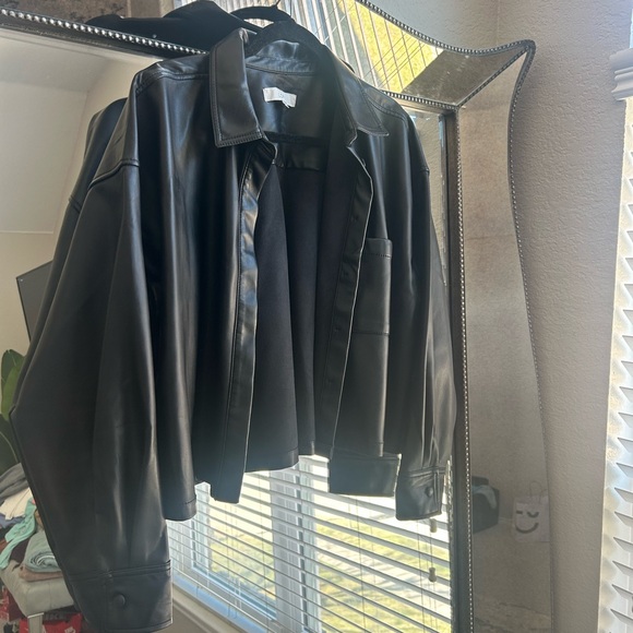 LOFT Faux Leather Modern Pocket Shirt – Black, Size XL - Picture 4 of 5